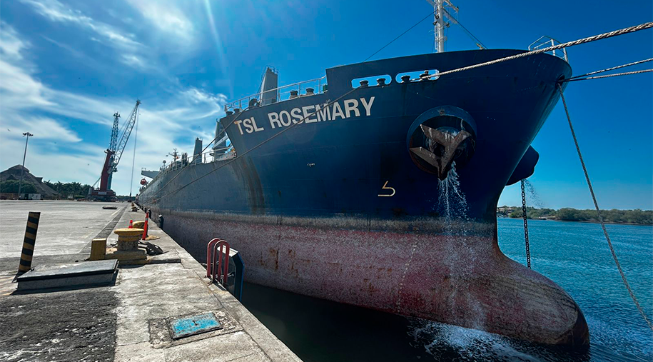 Puerto Chiapas registra arribo del buque granelero TSL Rosemary para exportación de azúcar